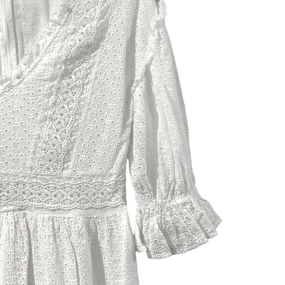 ANTHROPOLOGY LOVE SAM Dress Boho Eyelet Lace Ruffle White Size Medium Like new - Picture 10 of 13